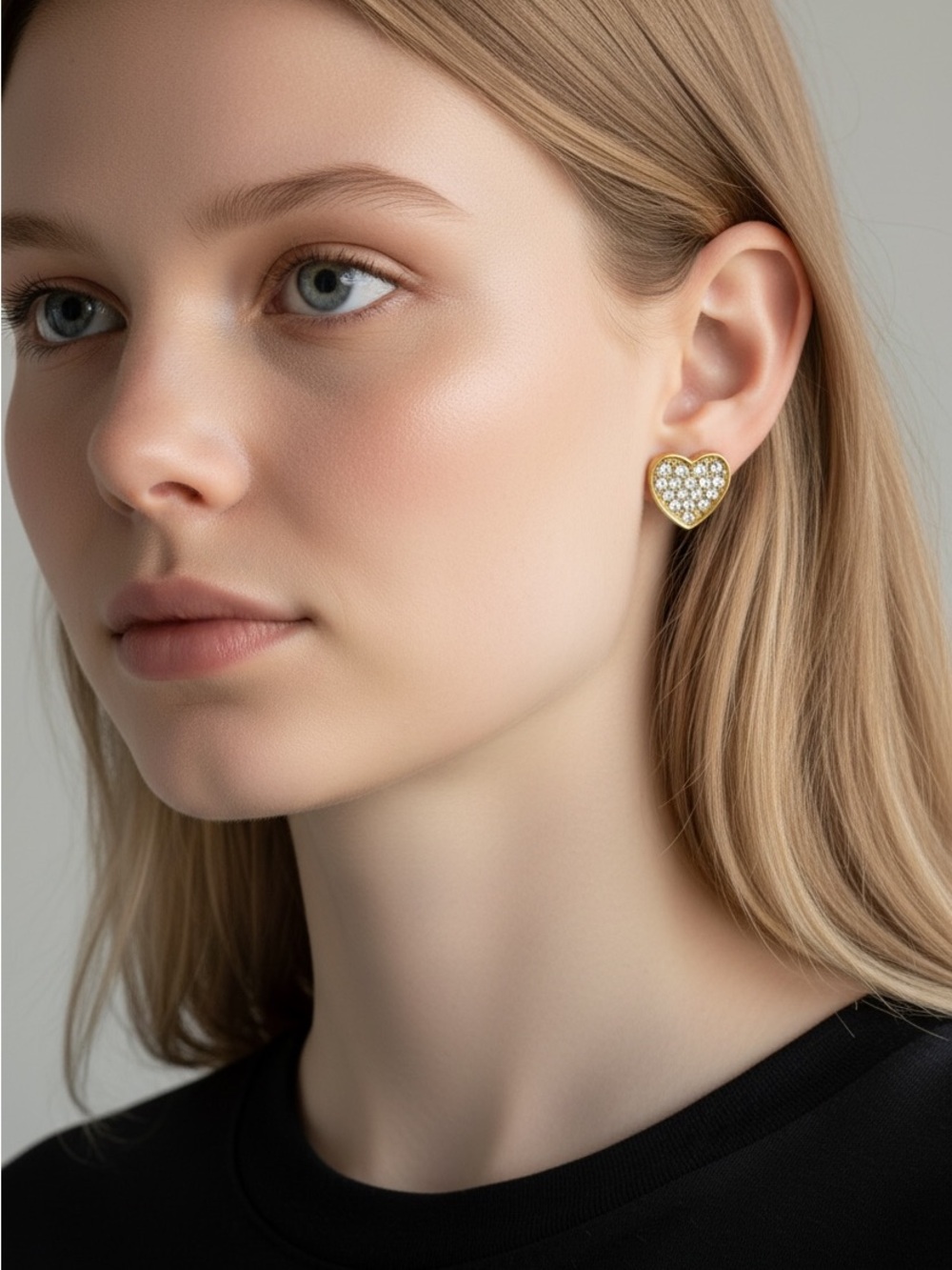 9/30 Gold Heart Crystal Stud Earrings - Elegant Women Jewelry